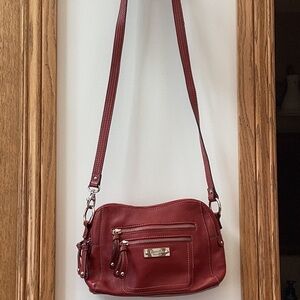 Tignanello Red Leather Crossbody Bag with built in wallet to front